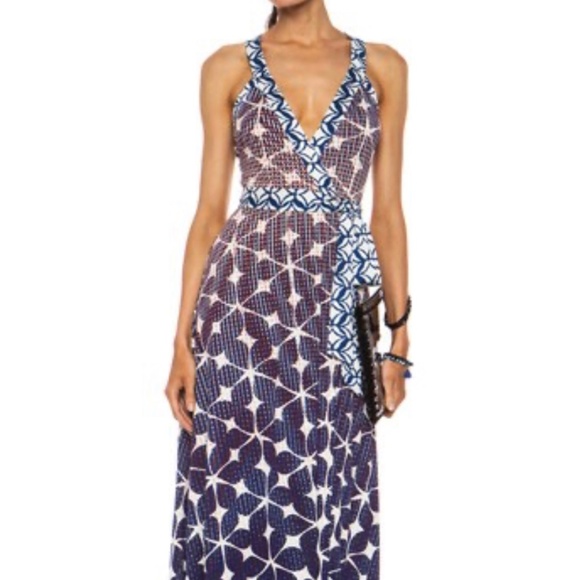 Diane Von Furstenberg Samson Batik Print Crisscross-Back Wrap Maxi Dress - Picture 1 of 4